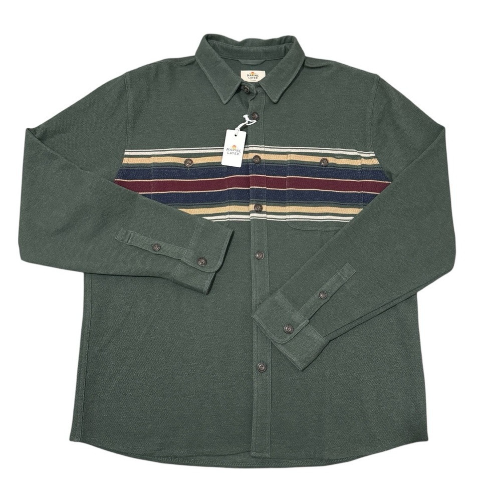 Marine Layer Pacifica Regular Fit Stretch Twill Shirt Men's Size XL Green New